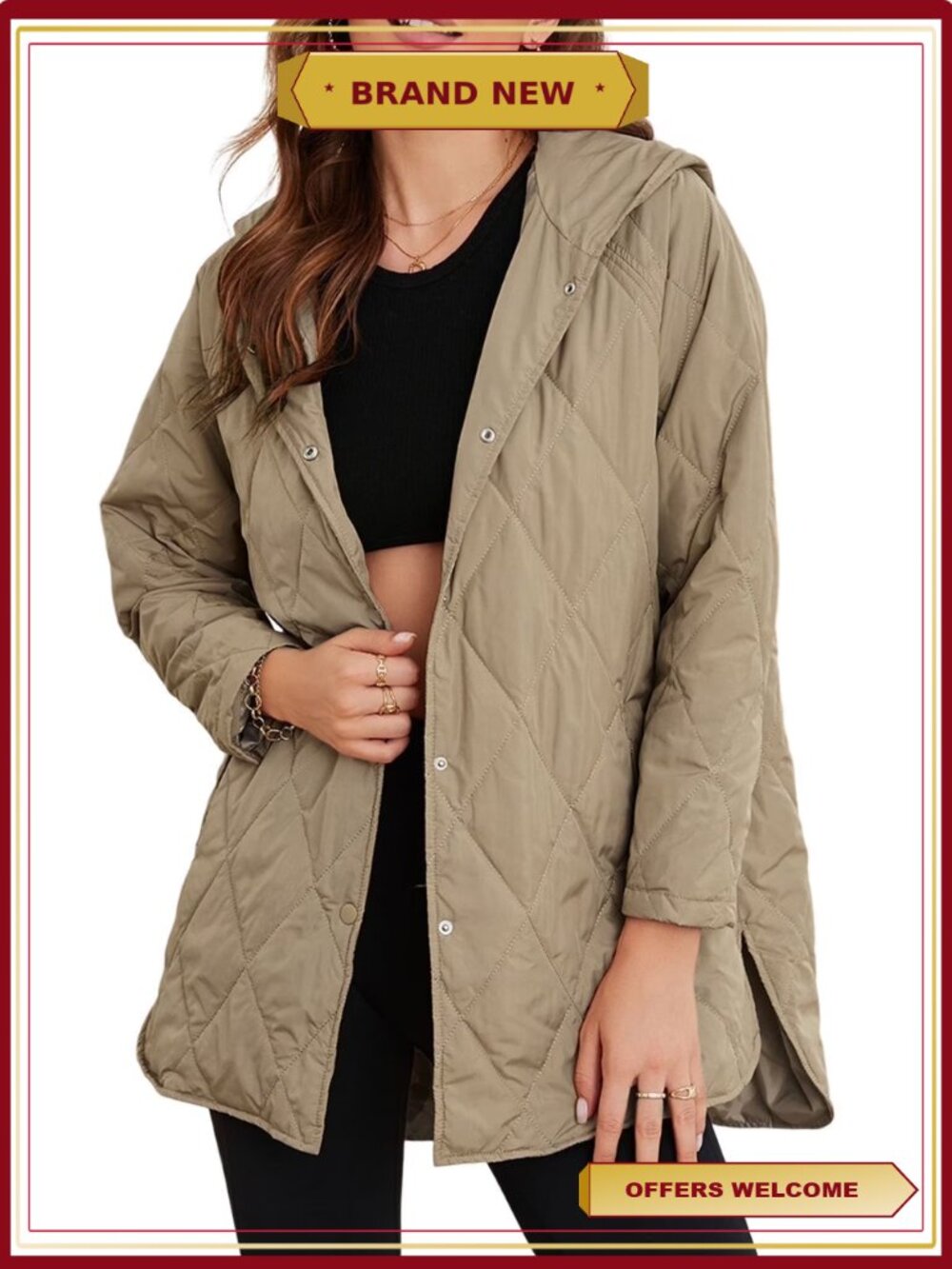 Lightweight Hooded Quilted Puffer Jacket Button Down Long Coat